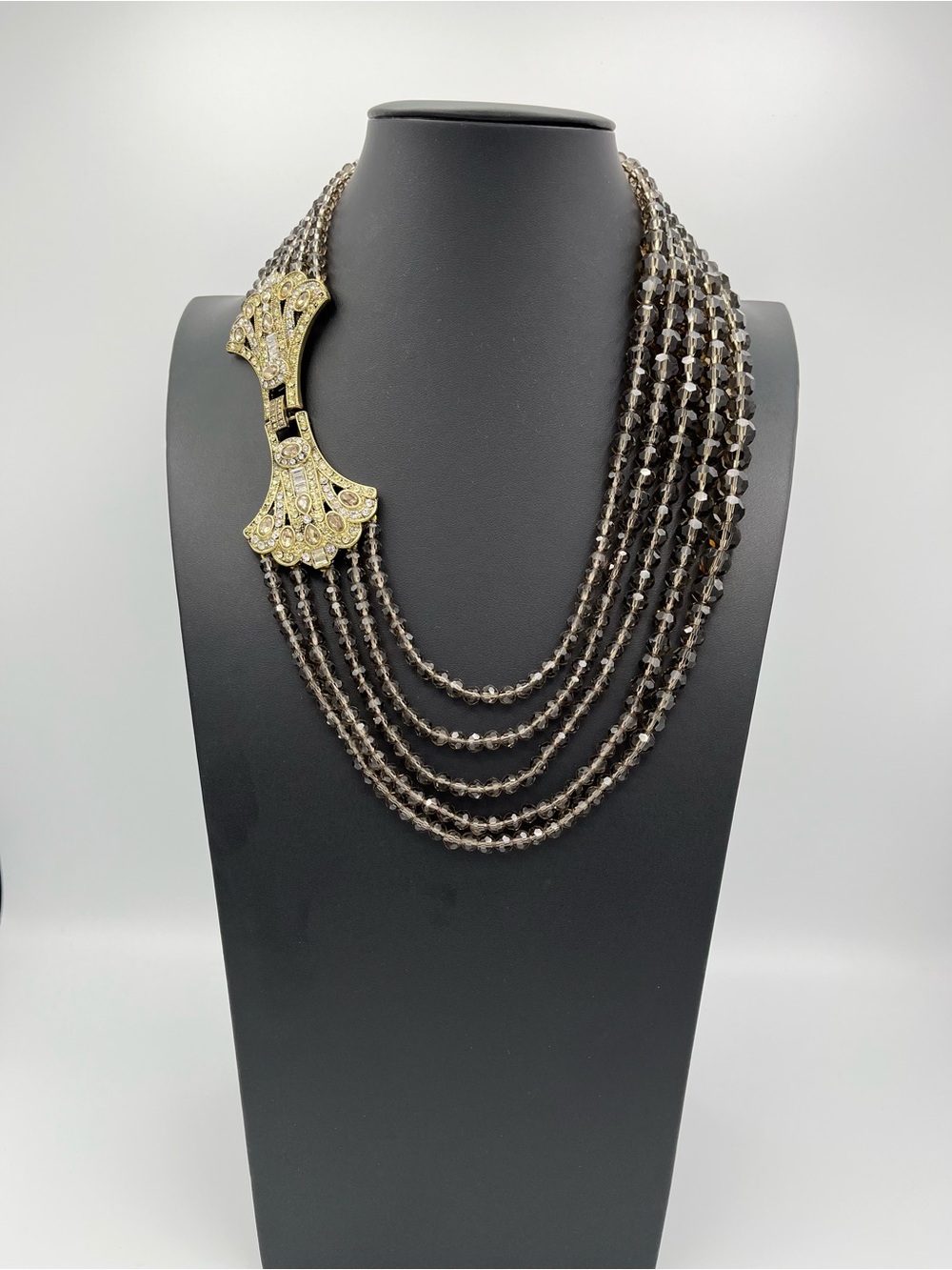 Heidi Daus Age Of Elegance Taupe 5-Strand Crystal Statement Necklace SIGNED